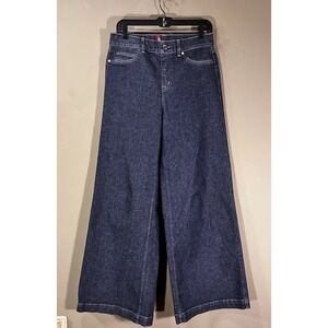 Spanx Womens EveryWear Super Wide Leg Jeans Raw Indigo Large Pull On 31/32x32